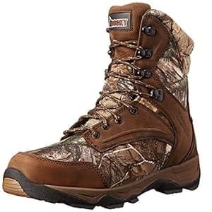 Rocky 8-inch insulated waterproof hunting boots for men with durable rubber sole and synthetic construction for rugged outdoor terrain