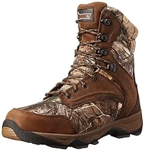Rocky 8-inch insulated waterproof hunting boots for men with durable rubber sole and synthetic construction for rugged outdoor terrain