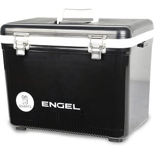 Engel 19 Quart Dry Box Cooler for kayak fishing with built-in rod holders