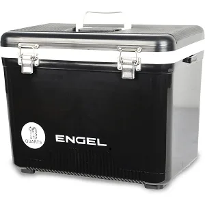 Engel 19 Quart Dry Box Cooler for kayak fishing with built-in rod holders