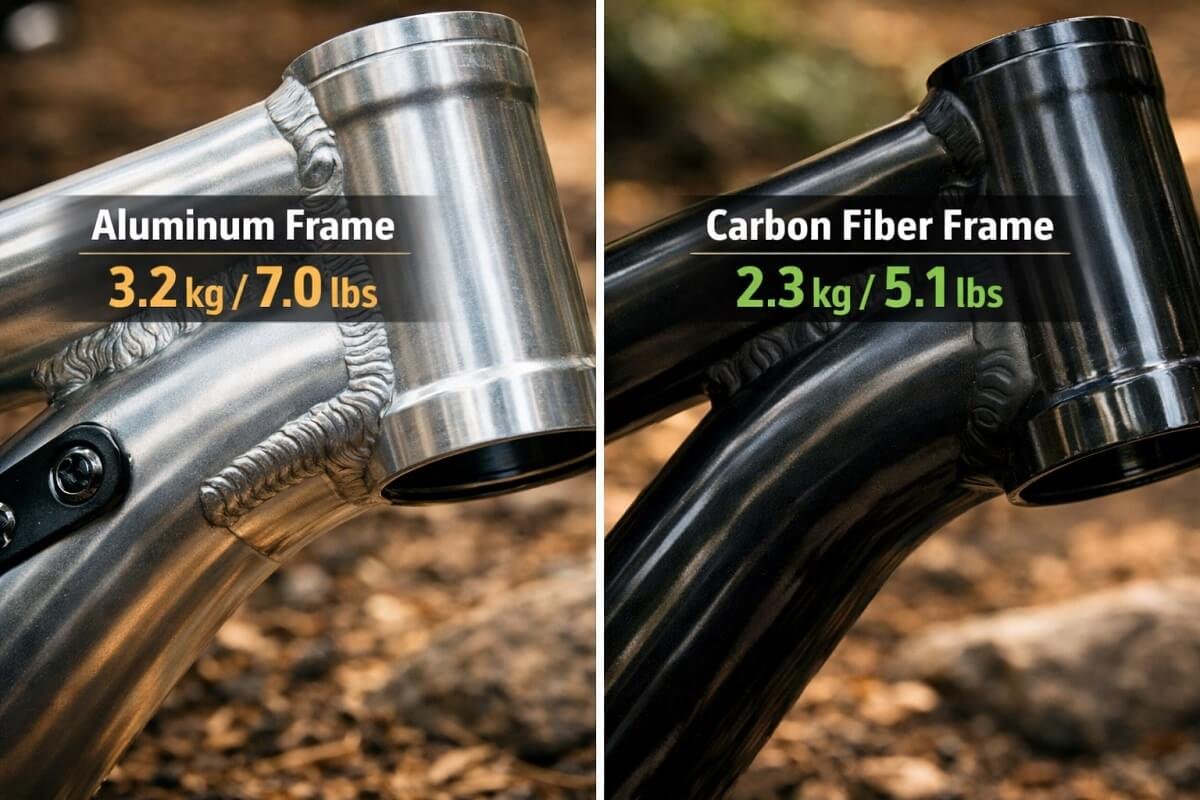 Comparison of aluminum and carbon MTB frame tubes.
