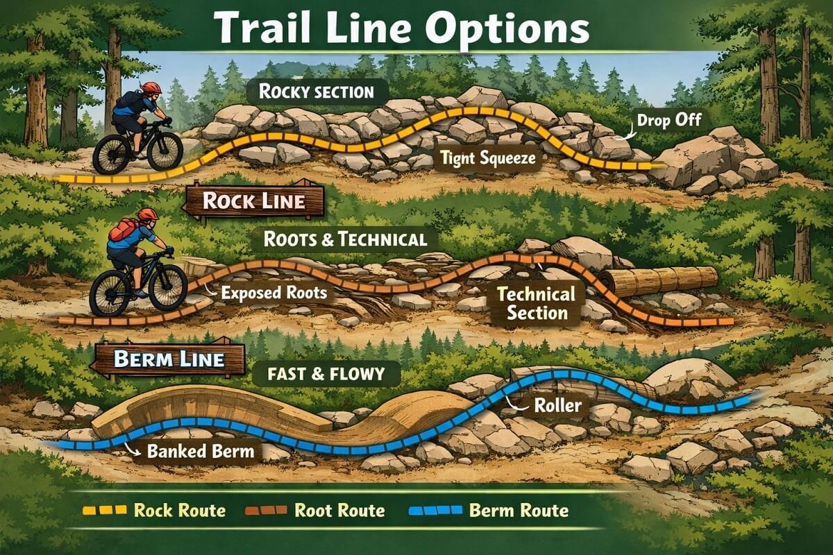 diagram showing mountain bike trail line choices
