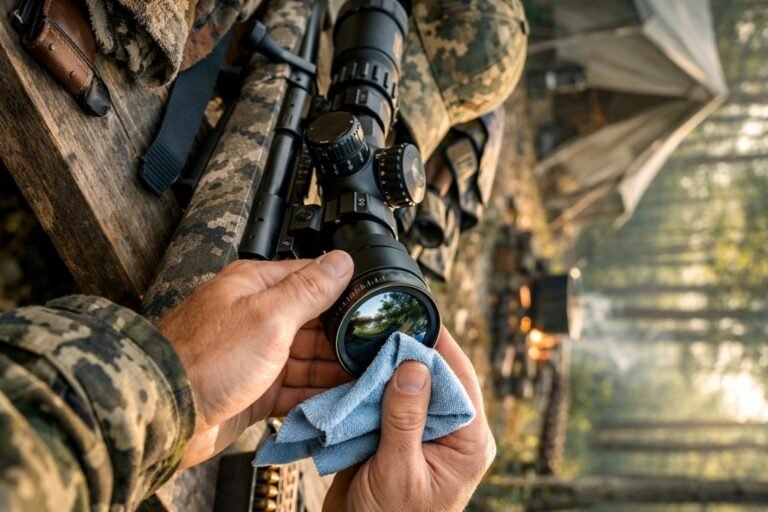How to Clean Hunting Optics: cleaning rifle scope lens with microfiber cloth