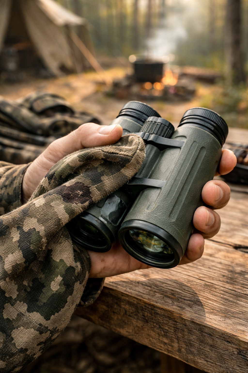 wrong way to clean binocular lens with clothing