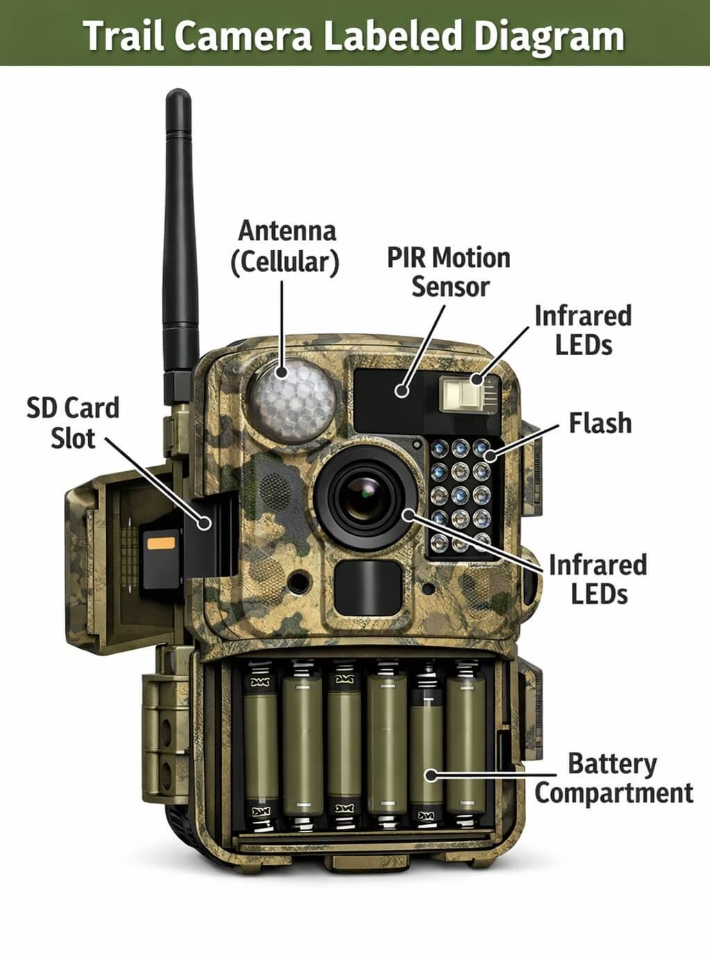 Parts of a modern trail camera explained 
