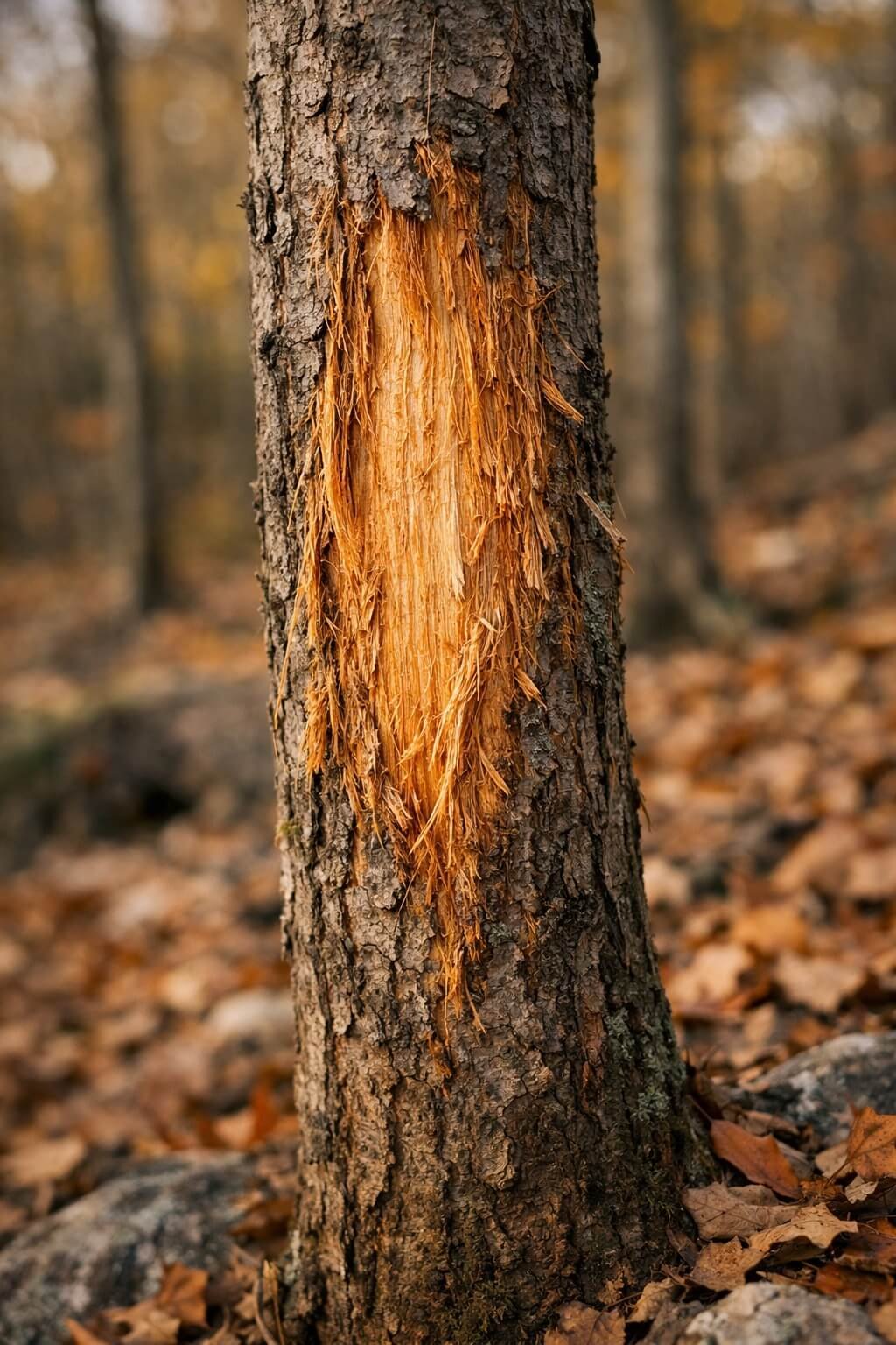 Fresh buck rub on a tree indicating deer activity.