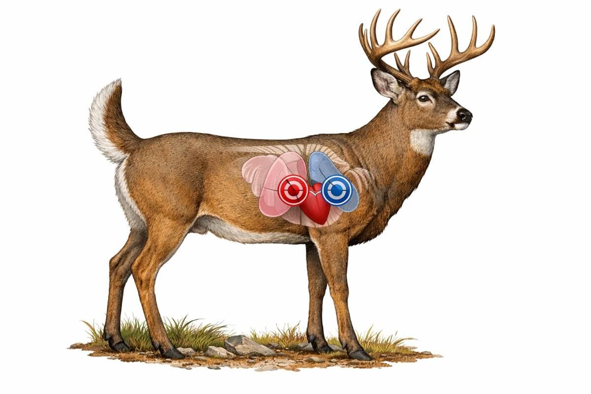 Illustration showing ethical shot placement on a whitetail deer.