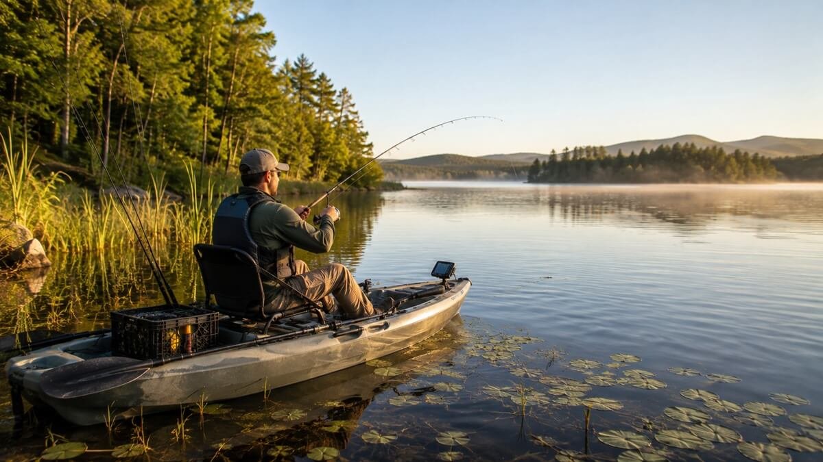 Essential freshwater fishing gear including rod reel tackle and lures