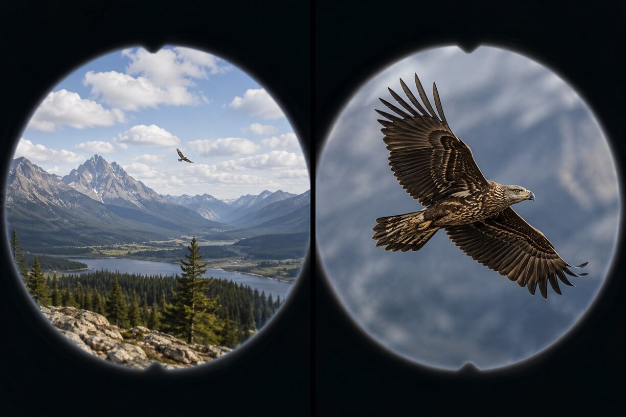 Wide and narrow binocular field of view comparison