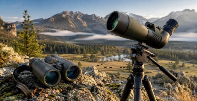 Binoculars and spotting scope for outdoor observation
